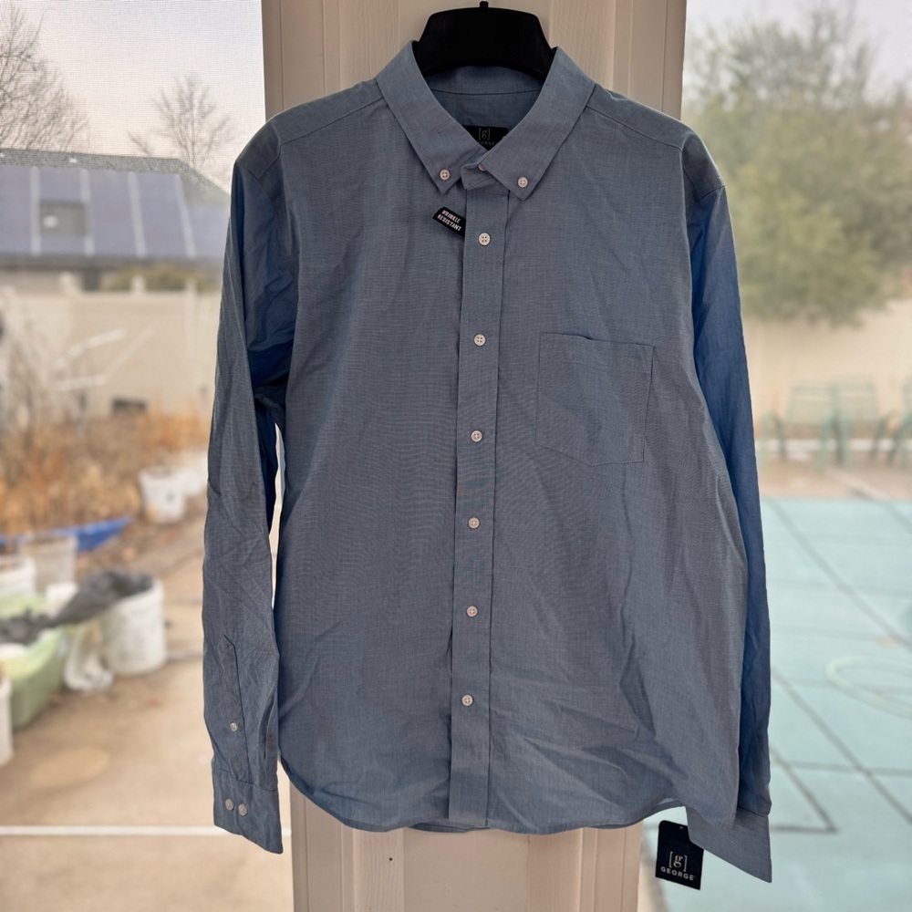 George Men’s Blue Long Sleeve Poplin Shirt Wrinkle Resistant Size Large 42-44 - Picture 1 of 8